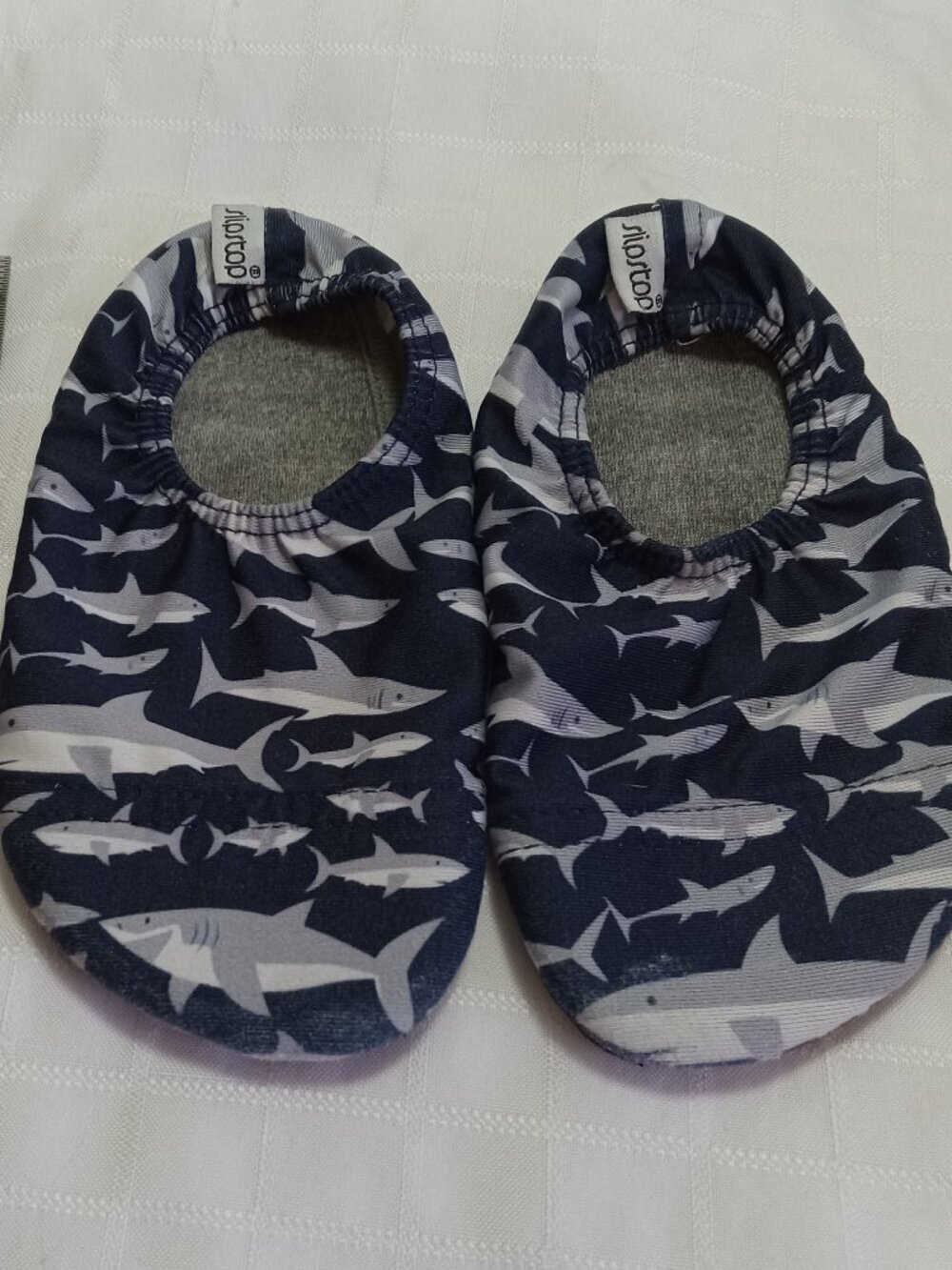 Cute little Slipstop blue slippers with sharks design 6 inches